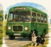 Rover riding the bus home